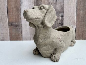 Grey Dachshund Planter Sausage Dog Flower Pot Home Decor, 9 of 11