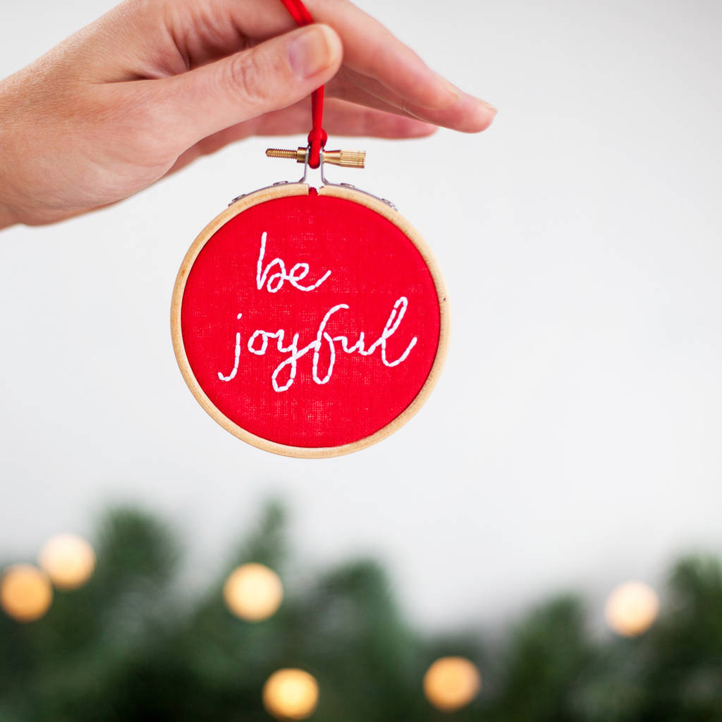 Joyful Embroidery Hoop Christmas Tree Bauble, 1 of 7