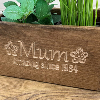 Carved Beech Wood Pot Planter For Mum, 5 of 5