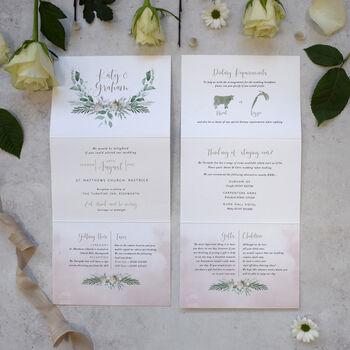 Foliage Blush Concertina Fold Wedding Invitation, 3 of 5