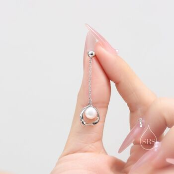Genuine Pearl And Mobius Circle Long Drop Earrings, 3 of 10