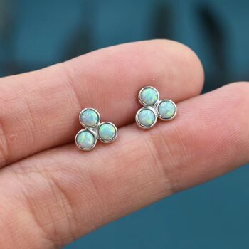 Turquoise Opal Trio Dot Circle Stud Earrings, 5 of 10