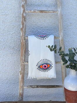 White With Orange Eye Organic Cotton Peshtemal Towel, 7 of 7