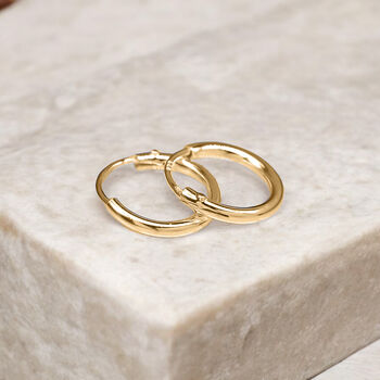 Mini Yellow Gold Plated Huggie Hoop Sleeper Earrings, 2 of 8