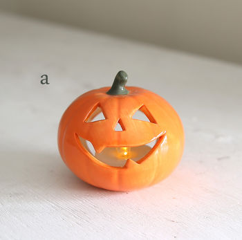Halloween Ceramic Pumpkin With Battery Tea Light, 3 of 10