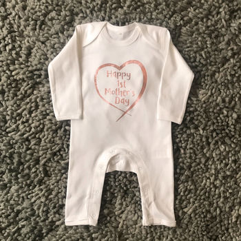 Happy 1st Mother's Day Rose Gold Heart Babygrow, 2 of 3