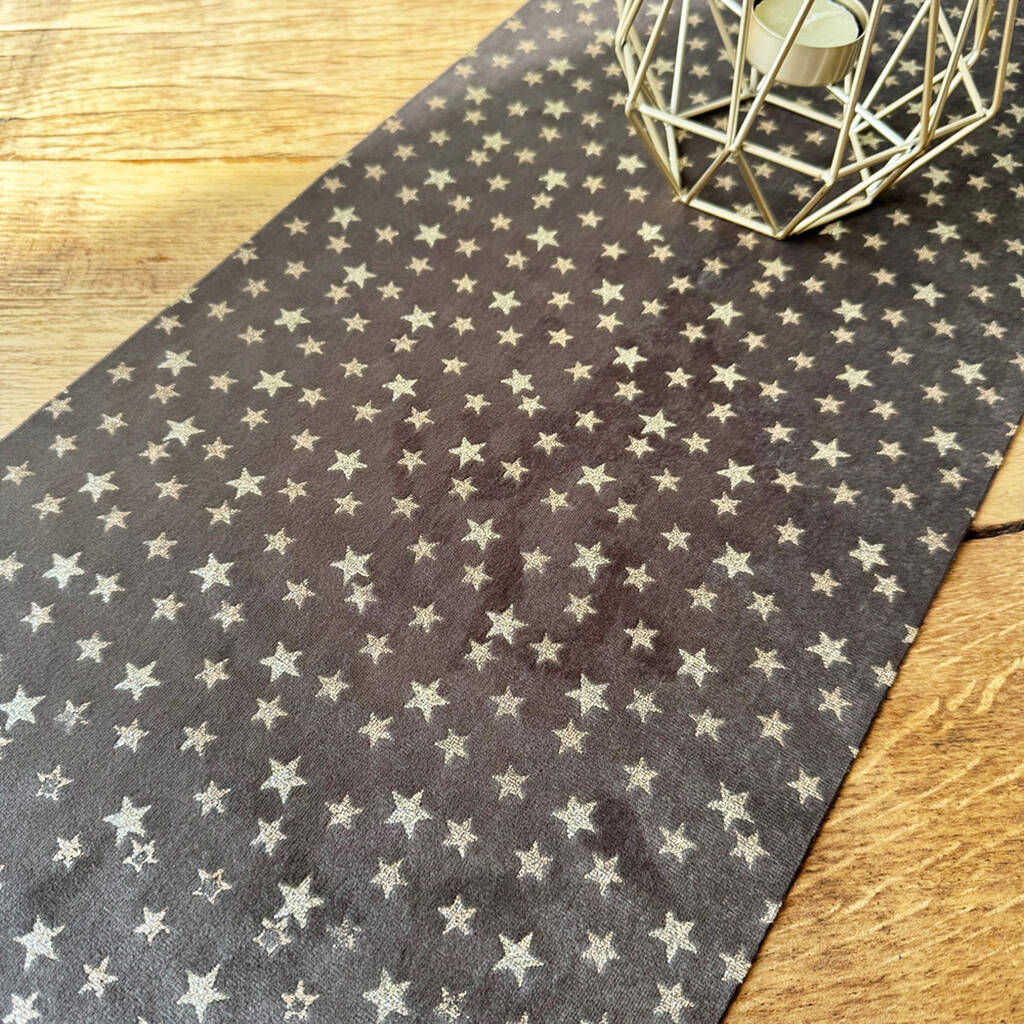 Chocolate Velvet Starry Glitter Christmas Table Runner Gold And Brown 3m, 1 of 5