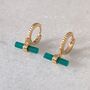 The T Bar Green Onyx Hoop Earrings, Gold Plated, thumbnail 6 of 7