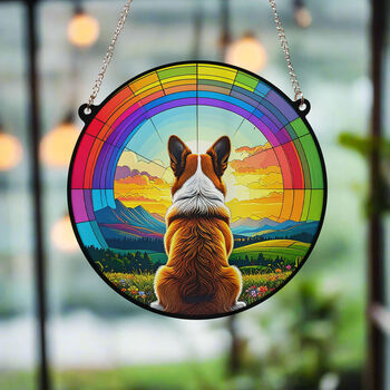 Corgi Rainbow Bridge Stained Glass Effect Suncatcher, 3 of 5