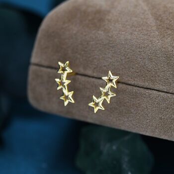 Sterling Silver Tiny Open Star Trio Stud Earrings, 2 of 10