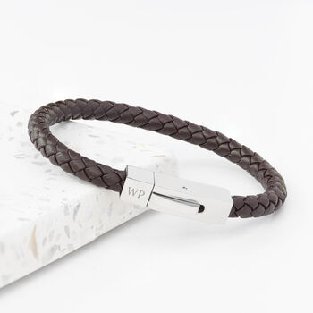 Personalised Men’s Contemporary Clasp Leather Bracelet, 3 of 8