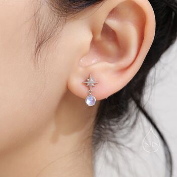Sterling Silver Tiny Starburst And Moonstone Stud Earrings, 2 of 11