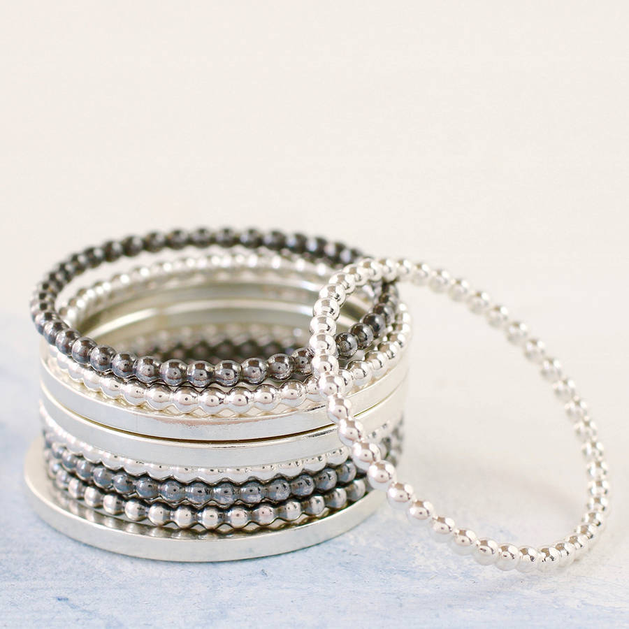 Thin Rings. Sterling Silver Stackable Ring Set, 1 of 10