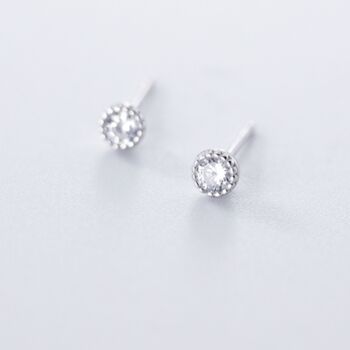 Sterling Silver Round Crystal Stud Earrings, 2 of 3