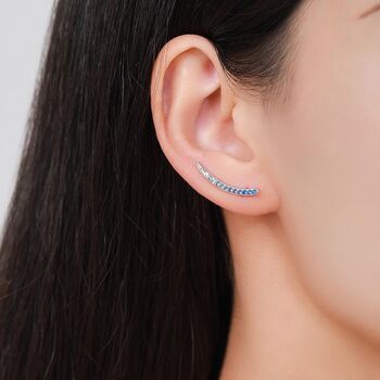 Ombre Sapphire Blue Cz Crawler Earrings Sterling Silver, 5 of 12