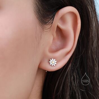 Flower Huggie Hoop Earrings In Sterling Silver, 9 of 12