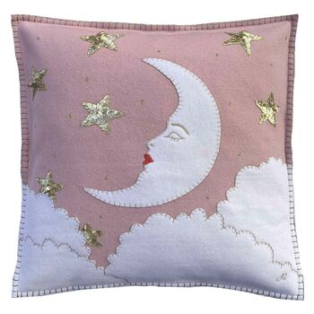 Mr Moon Embroidered Cushion With Sequin Stars, 3 of 7