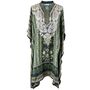 Bohemian Floral Border Viscose Kaftan In Green With Heavy Cream Fishbone Embroidery, thumbnail 4 of 4