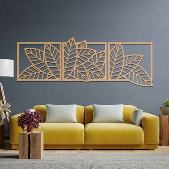 Triple Wooden Panel Leaves Hanging Wall Art Home Decor, 8 of 9