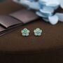 Blue Opal Flower Stud Earrings Sterling Silver, thumbnail 3 of 12