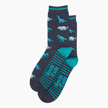 Men's Bamboo Socks Navy Blue Dinosaurs, 2 of 5