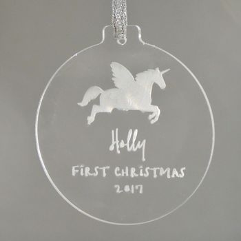 Unicorn Personalised Christmas Bauble Decoration, 2 of 2