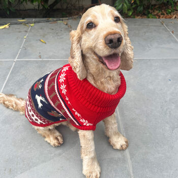 Christmas Red Fairisle Dog Jumper, 2 of 5