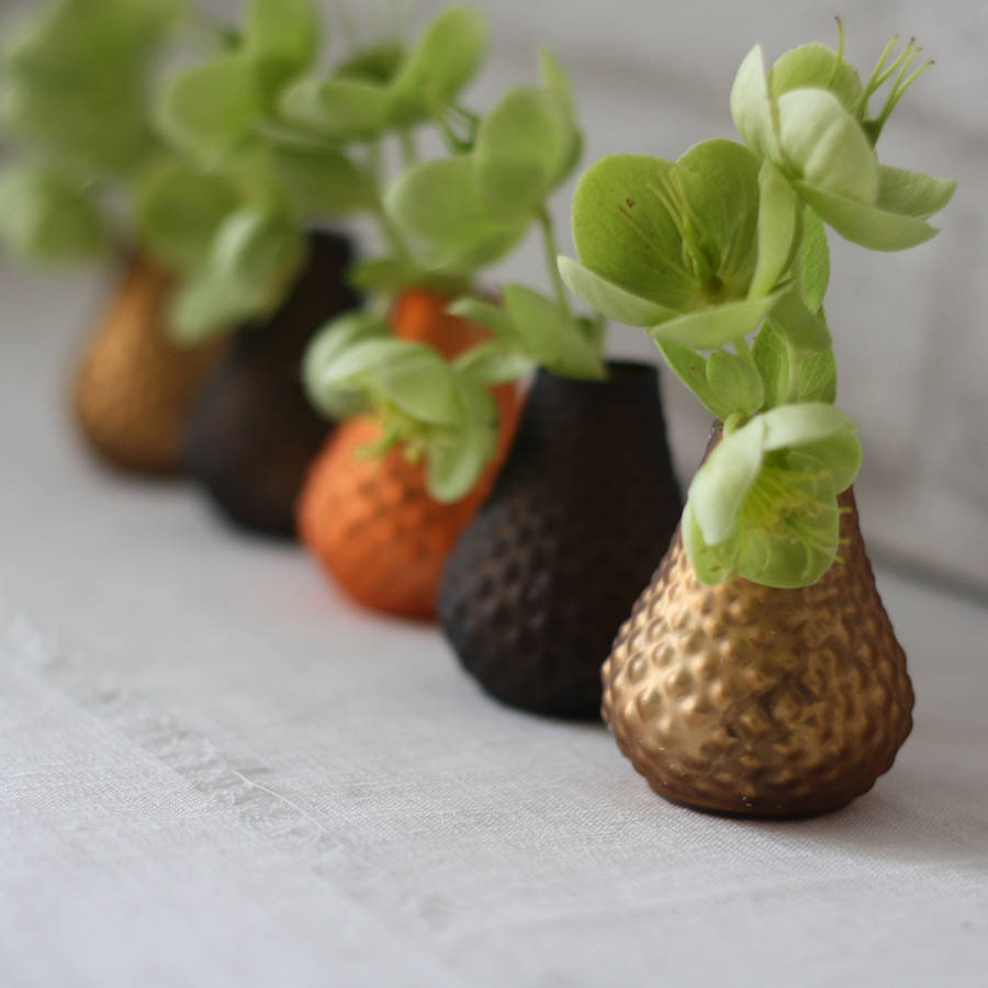 metallic copper, bronze and gold bud vases set of five by the wedding