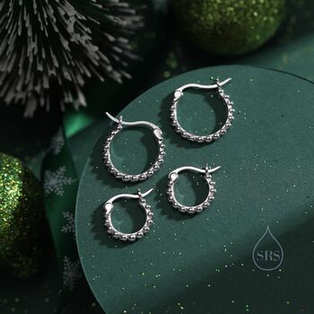 Sterling Silver Beaded Bauble Huggie Hoops, 2 of 10