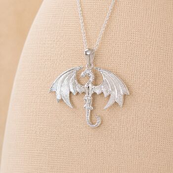 Personalised Sterling Silver Flying Dragon Pendant Necklace, 3 of 10