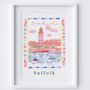Southwold, Suffolk Coast Scene Patterned Landscapes: Heritage Pink Edition Print, thumbnail 2 of 2