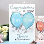 Personalised Balloons Baby Twins New Grandparents Card, thumbnail 1 of 10