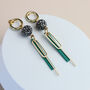 Gold And Green Geometric Dangle Stud Earrings, thumbnail 1 of 3