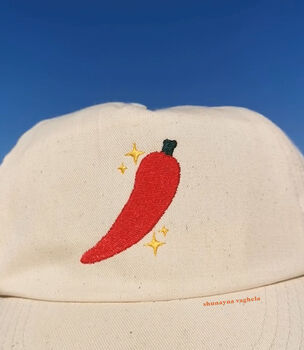 Chilli And Sparkles Embroidered Cream Hat, 7 of 8
