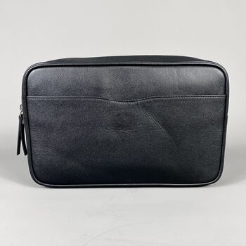 Black Leather Top Zip Wash Bag, 7 of 8