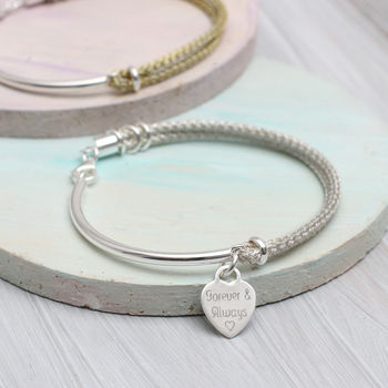 Personalised Metallic Silk And Silver Charm Bangle, 2 of 6