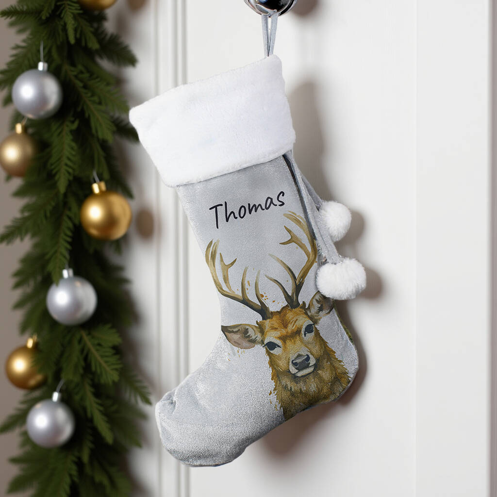 Personalised Stag Silver Grey Stocking, 1 of 4