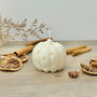 White Carved Pumpkin Candle And Halloween Decoration, thumbnail 2 of 8