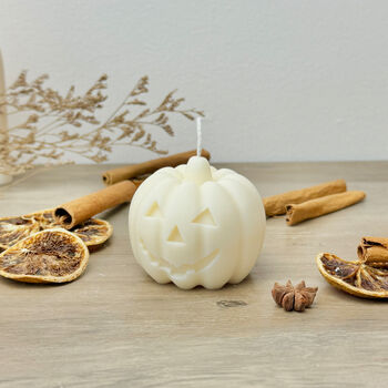 White Carved Pumpkin Candle And Halloween Decoration, 2 of 8