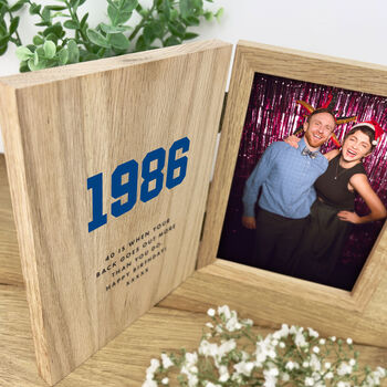 Personalised Year Milestone Wooden Book Frame For Birthday Or Anniversary Gift, 5 of 8