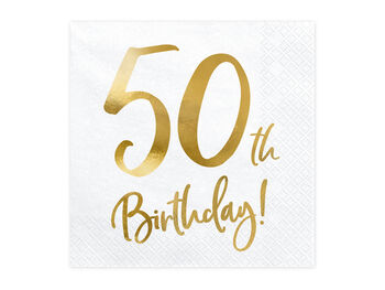 50th Birthday White And Gold Paper Napkins X 20, 2 of 3