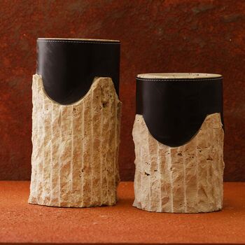 Set Of Two Travertine Vases With Leather Wrap, 2 of 3