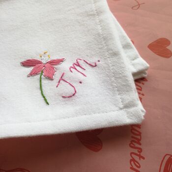 Hand Embroidered Monogram Handkerchief With Flower, 7 of 10