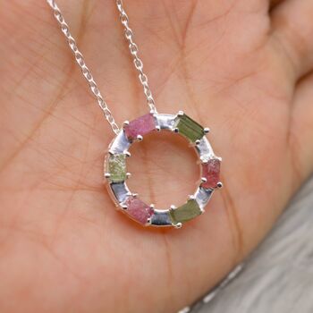 Pink Green Raw Tourmaline Pendant Necklace, 7 of 7