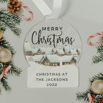 Personalised Christmas Scene Acrylic Snowglobe Hanging Decoration Gift Boxed, 2 of 5