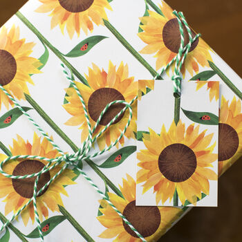 'Sunflower Field' Luxury, Recycled Wrapping Paper Pack, 3 of 7