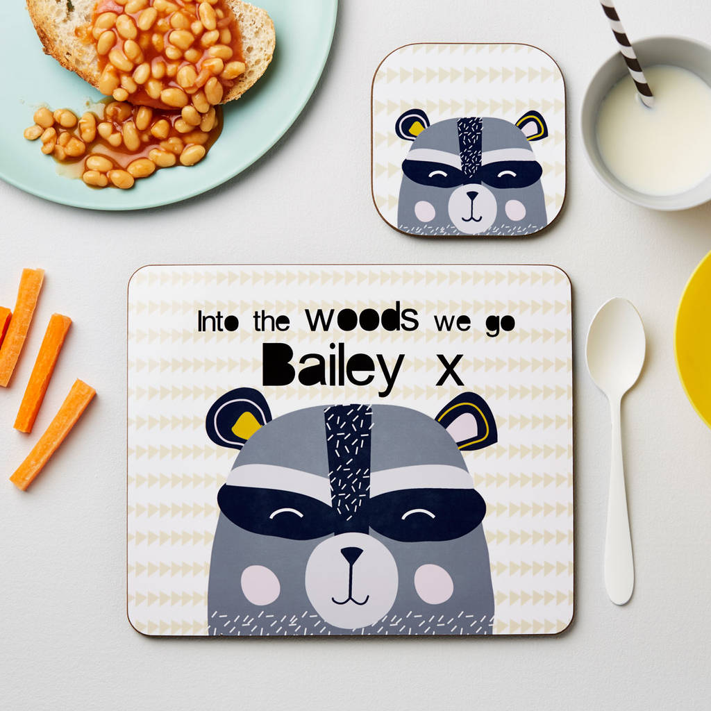 Children's Personalised Racoon Placemat Set By TillieMint