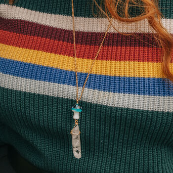 Turquoise Mushroom And Raw Quartz Pendant Necklace, 2 of 6