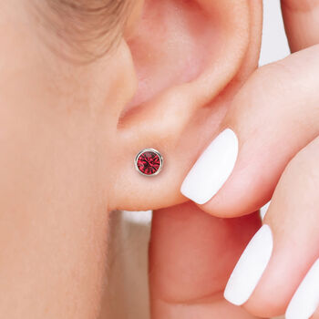 Sterling Silver July Ruby Birthstone Stud Earrings, 2 of 10