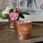 Set Of Three Antique Rose Gold Ribbed Tea Light Glass Votive, thumbnail 1 of 3